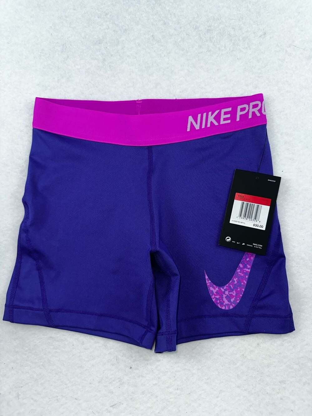 Nike Pro Girls' Dri-FIT Training Shorts Purple Pink Swoosh Size Large